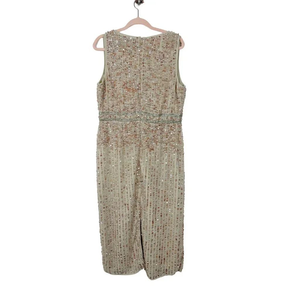 Mac Duggal Sequined Sleeveless V-Neck Midi Sheath Dress Nude 8 #8625 - Picture 5 of 8